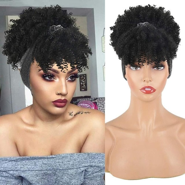 Afro Kinky Puff with Bang Drawstring ponytail Synthetic Hair Extension