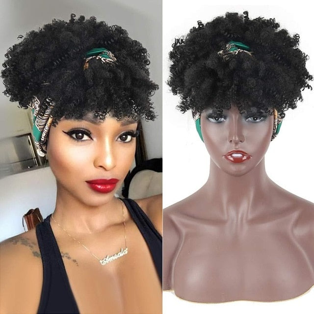 Afro Kinky Puff with Bang Drawstring ponytail Synthetic Hair Extension