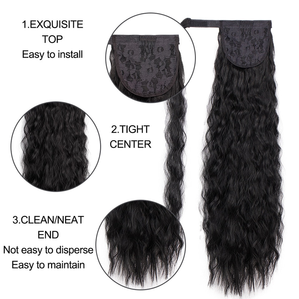 Natural Wavy Long Ponytail Synthetic Hairpiece Wrap on Clip Hair Extensions