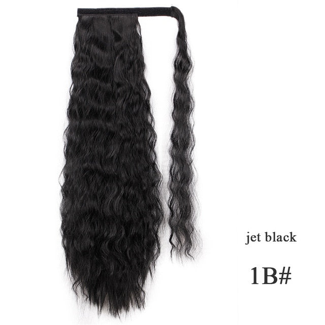 Natural Wavy Long Ponytail Synthetic Hairpiece Wrap on Clip Hair Extensions
