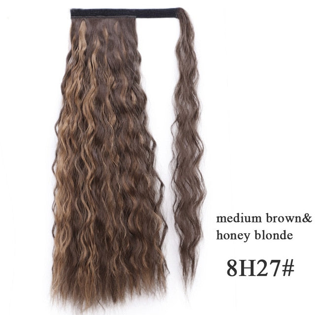 Natural Wavy Long Ponytail Synthetic Hairpiece Wrap on Clip Hair Extensions