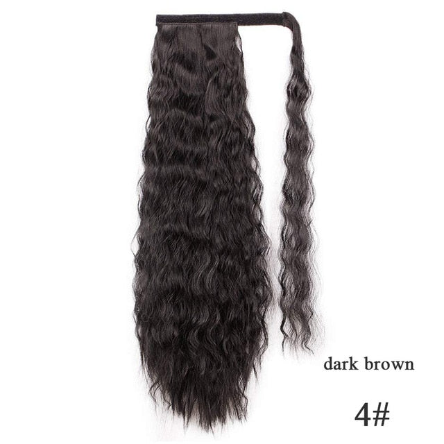 Natural Wavy Long Ponytail Synthetic Hairpiece Wrap on Clip Hair Extensions