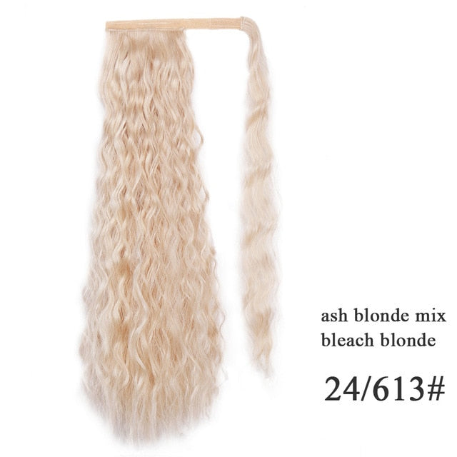 Natural Wavy Long Ponytail Synthetic Hairpiece Wrap on Clip Hair Extensions