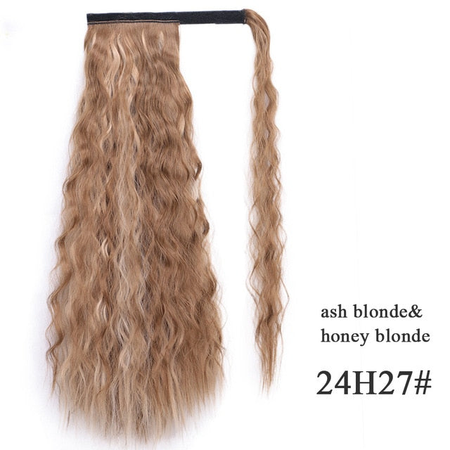 Natural Wavy Long Ponytail Synthetic Hairpiece Wrap on Clip Hair Extensions