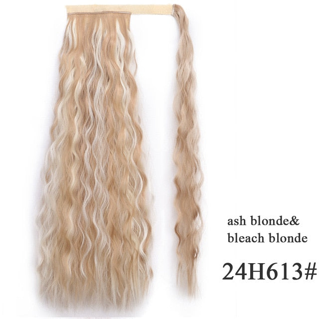 Natural Wavy Long Ponytail Synthetic Hairpiece Wrap on Clip Hair Extensions