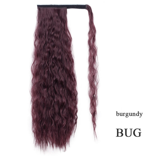 Natural Wavy Long Ponytail Synthetic Hairpiece Wrap on Clip Hair Extensions