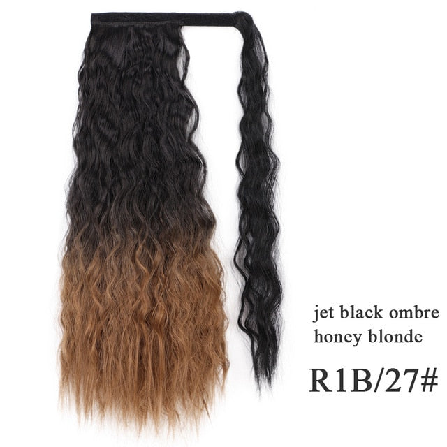 Natural Wavy Long Ponytail Synthetic Hairpiece Wrap on Clip Hair Extensions