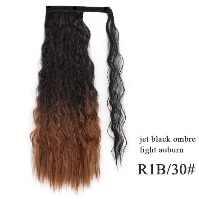 Natural Wavy Long Ponytail Synthetic Hairpiece Wrap on Clip Hair Extensions