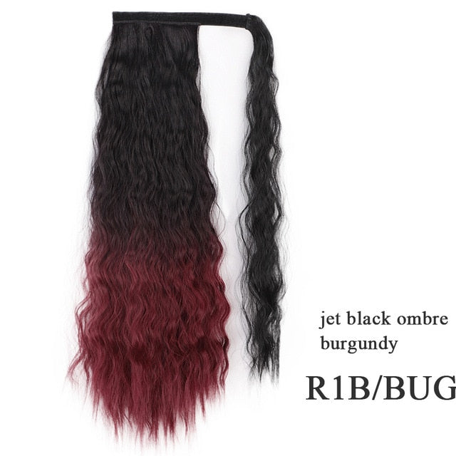 Natural Wavy Long Ponytail Synthetic Hairpiece Wrap on Clip Hair Extensions