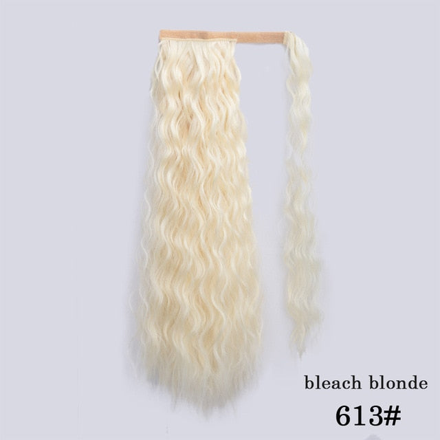 Natural Wavy Long Ponytail Synthetic Hairpiece Wrap on Clip Hair Extensions