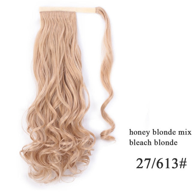 Natural Wavy Long Ponytail Synthetic Hairpiece Wrap on Clip Hair Extensions
