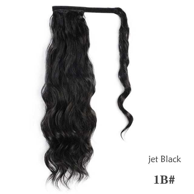 Natural Wavy Long Ponytail Synthetic Hairpiece Wrap on Clip Hair Extensions