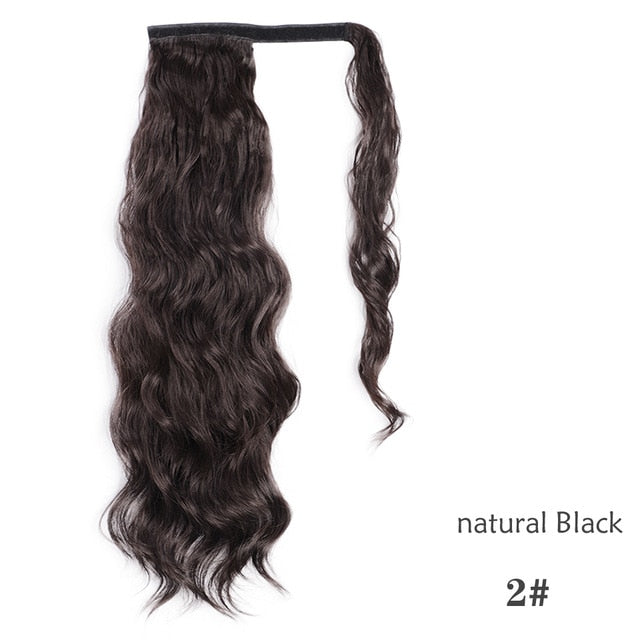 Natural Wavy Long Ponytail Synthetic Hairpiece Wrap on Clip Hair Extensions