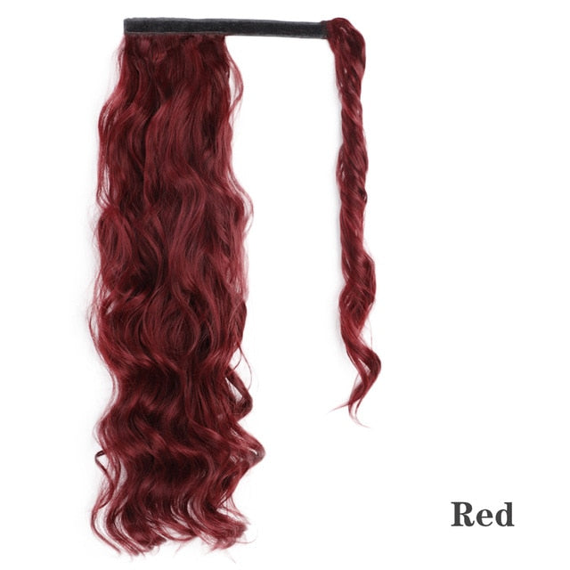 Natural Wavy Long Ponytail Synthetic Hairpiece Wrap on Clip Hair Extensions