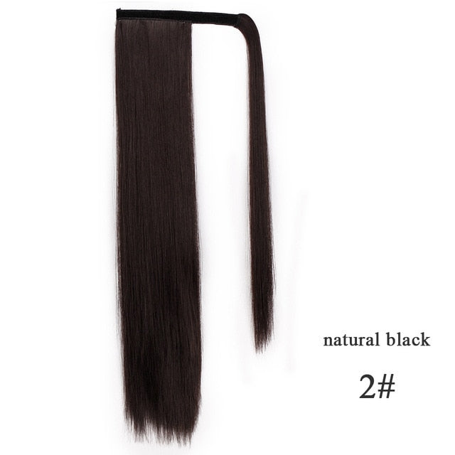 Natural Wavy Long Ponytail Synthetic Hairpiece Wrap on Clip Hair Extensions