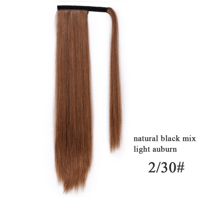 Natural Wavy Long Ponytail Synthetic Hairpiece Wrap on Clip Hair Extensions