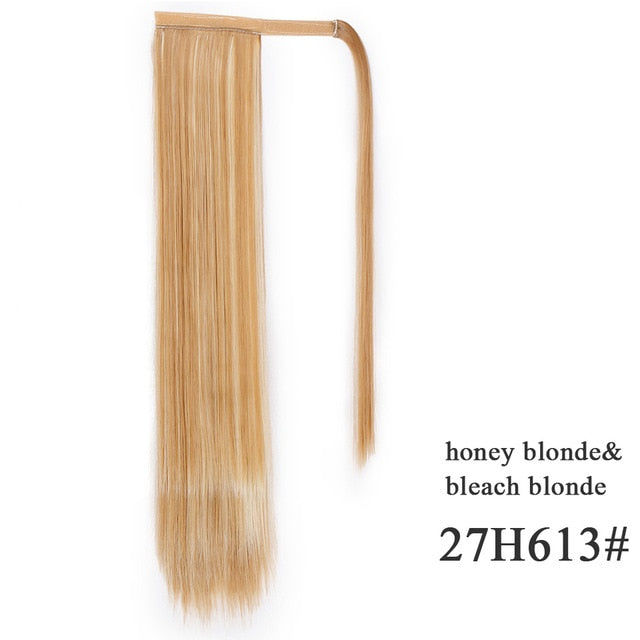 Natural Wavy Long Ponytail Synthetic Hairpiece Wrap on Clip Hair Extensions