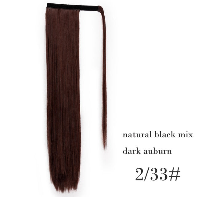 Natural Wavy Long Ponytail Synthetic Hairpiece Wrap on Clip Hair Extensions