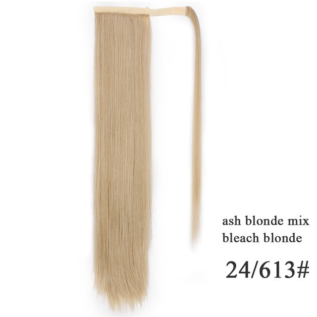 Natural Wavy Long Ponytail Synthetic Hairpiece Wrap on Clip Hair Extensions