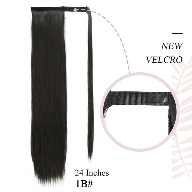 Natural Wavy Long Ponytail Synthetic Hairpiece Wrap on Clip Hair Extensions