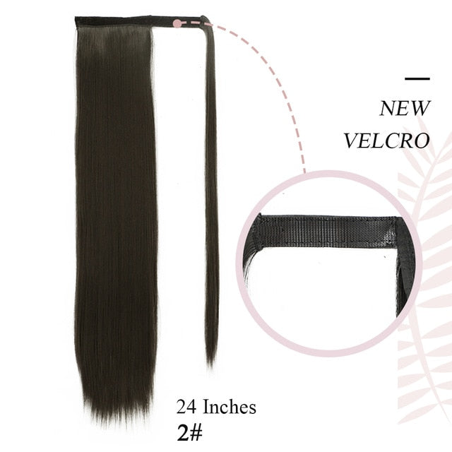 Natural Wavy Long Ponytail Synthetic Hairpiece Wrap on Clip Hair Extensions