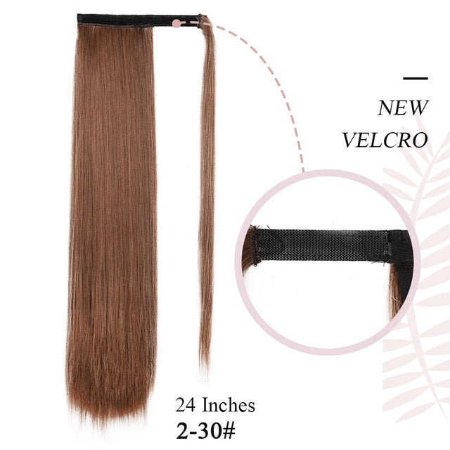 Natural Wavy Long Ponytail Synthetic Hairpiece Wrap on Clip Hair Extensions