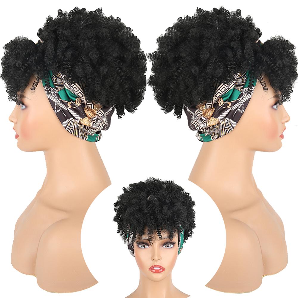 Natural Hair Puff with Bangs Drawstring Afro Kinky Puff with Headband