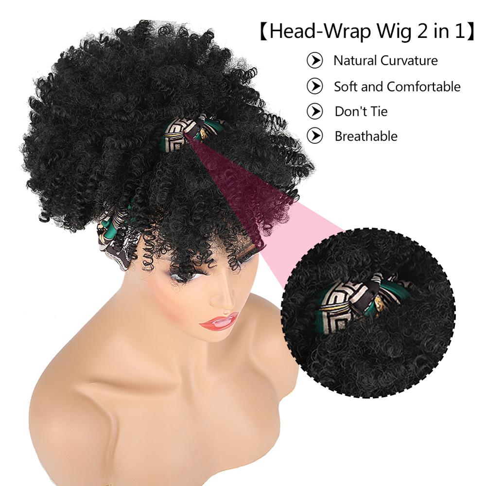 Natural Hair Puff with Bangs Drawstring Afro Kinky Puff with Headband