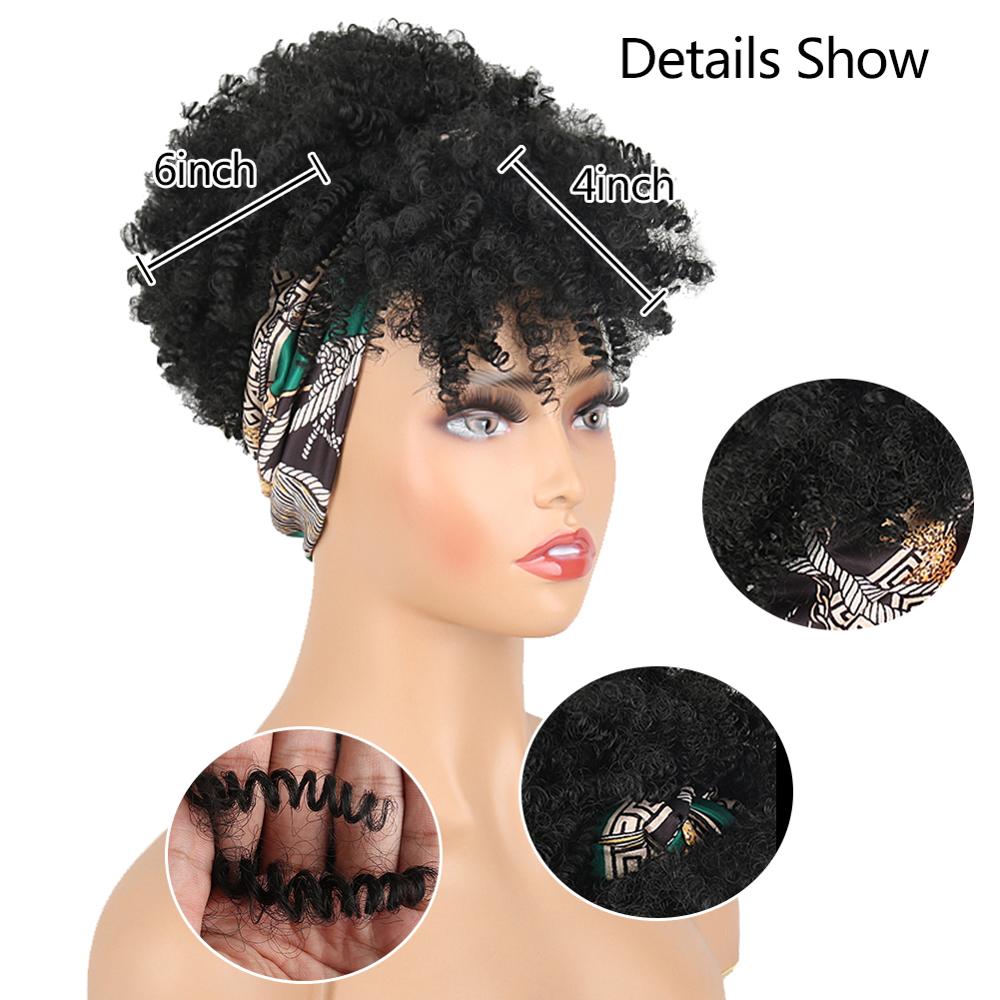 Natural Hair Puff with Bangs Drawstring Afro Kinky Puff with Headband