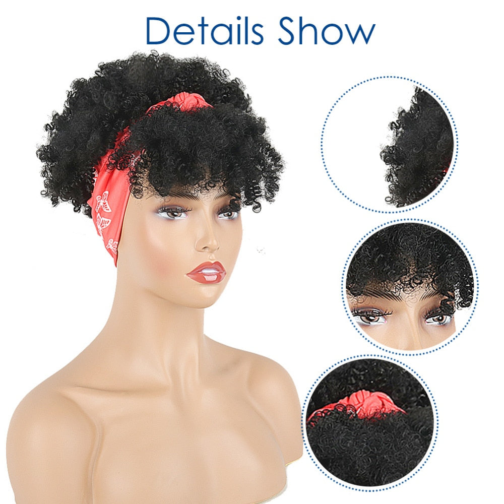 Natural Hair Puff with Bangs Drawstring Afro Kinky Puff with Headband