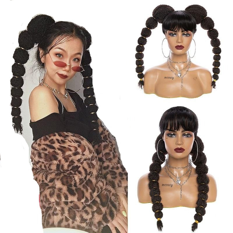 Lantern Bubble Braids Straight Ponytail