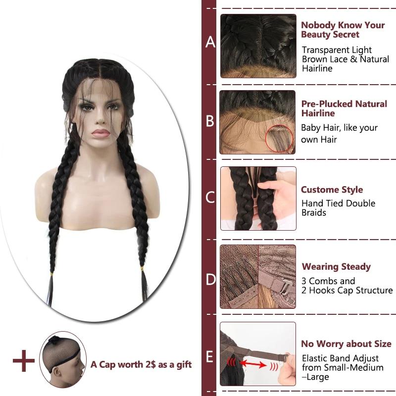 Long Double Braids Lace Front Wig for black women