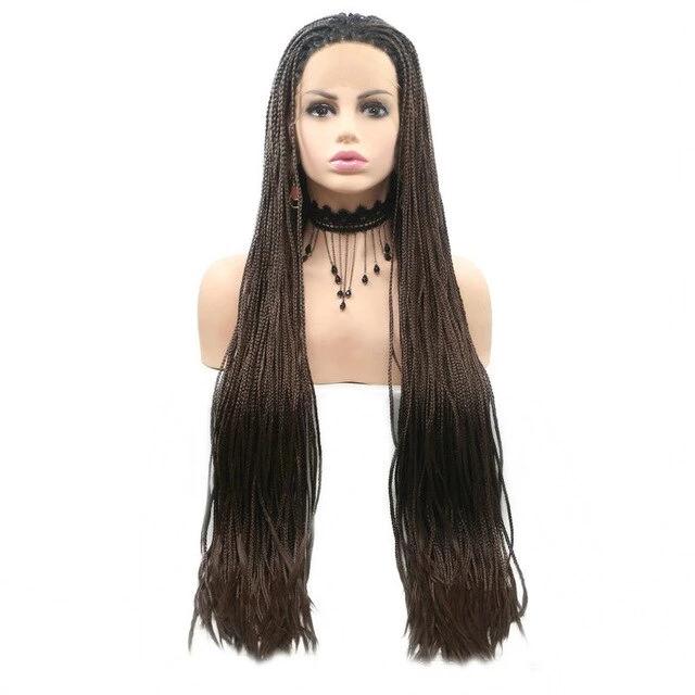 Long Box Braids Wig Dark Brown Synthetic Lace Front Wigs Surprisehair