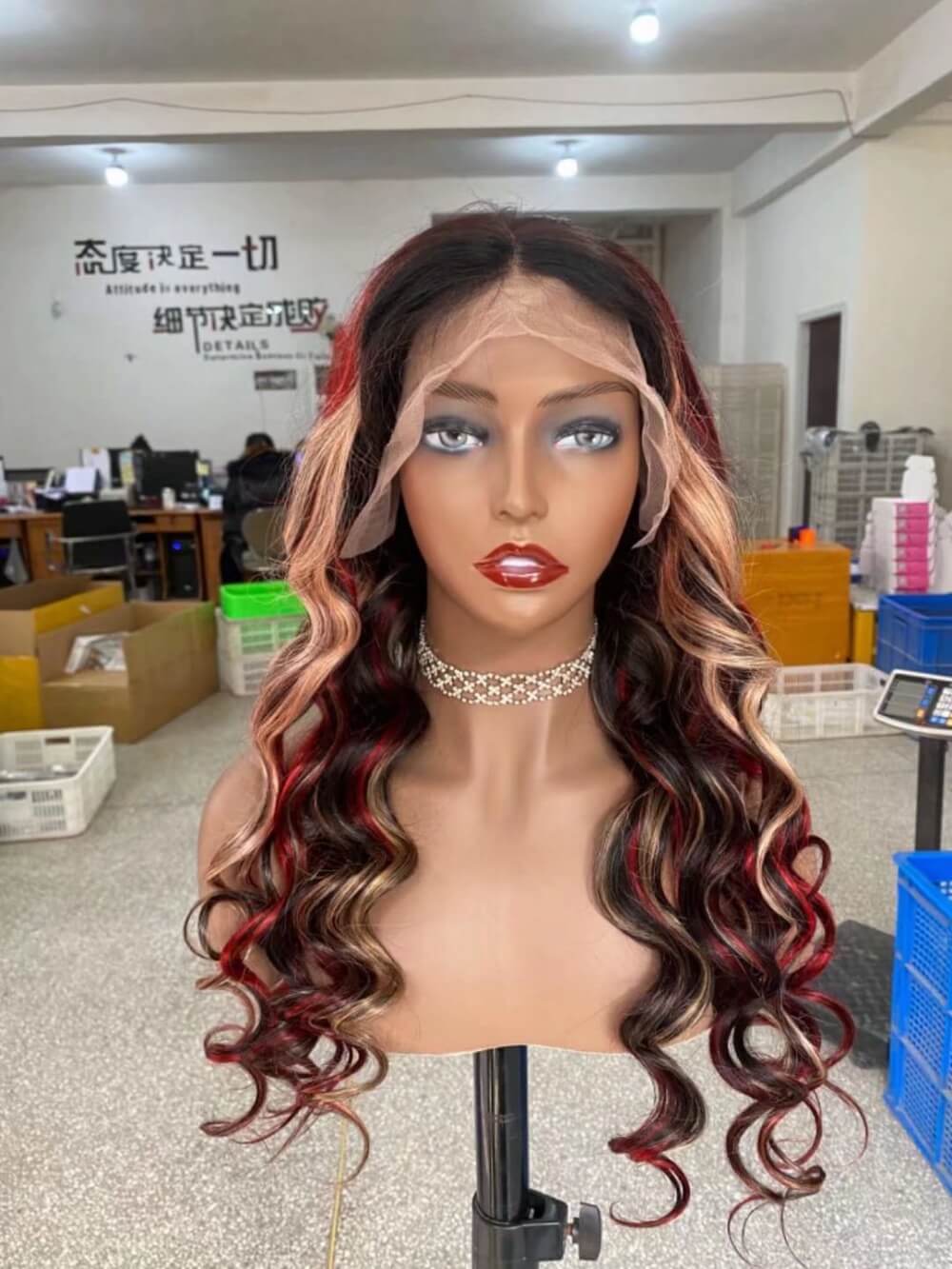 Red Blonde Highlight Lace Wig Loose Wave Human Hair for African American-1