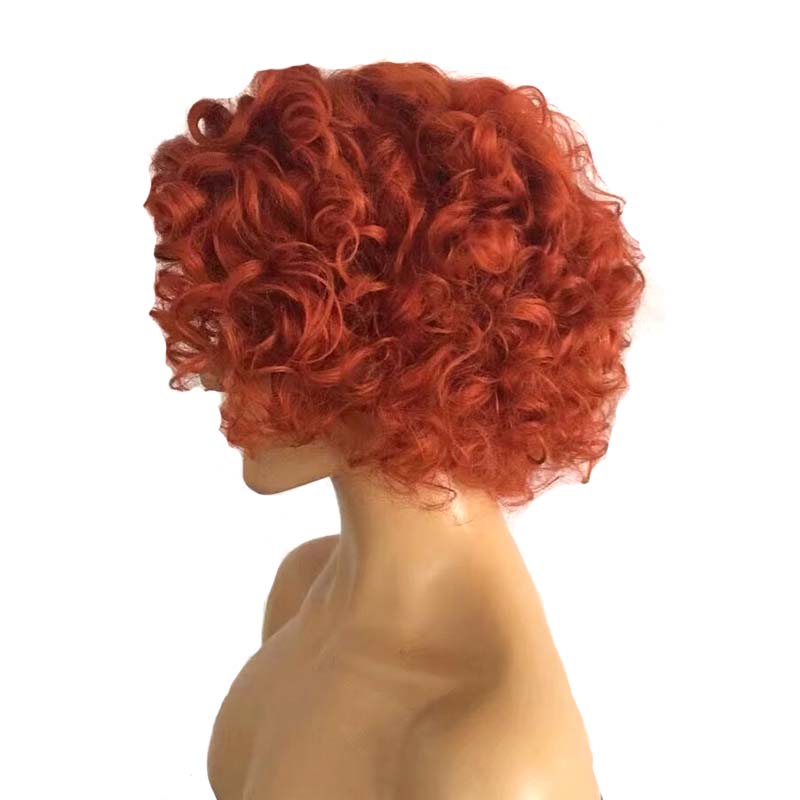 red human hair pixie cut wig curly