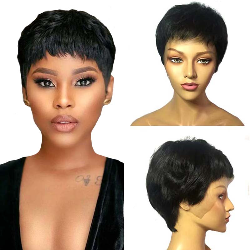 short black pixie cut human hair wig