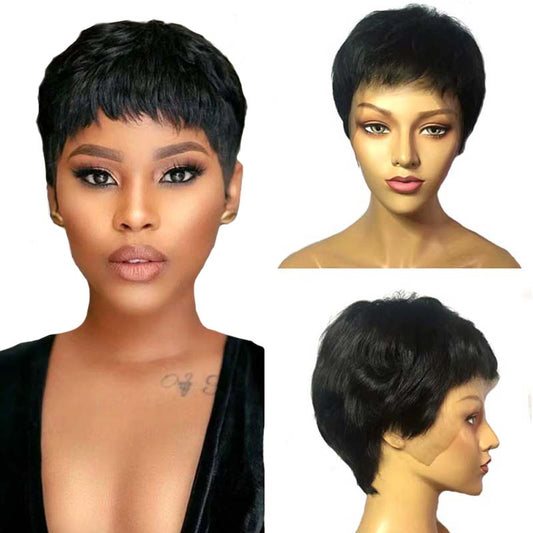 short black pixie cut human hair wig