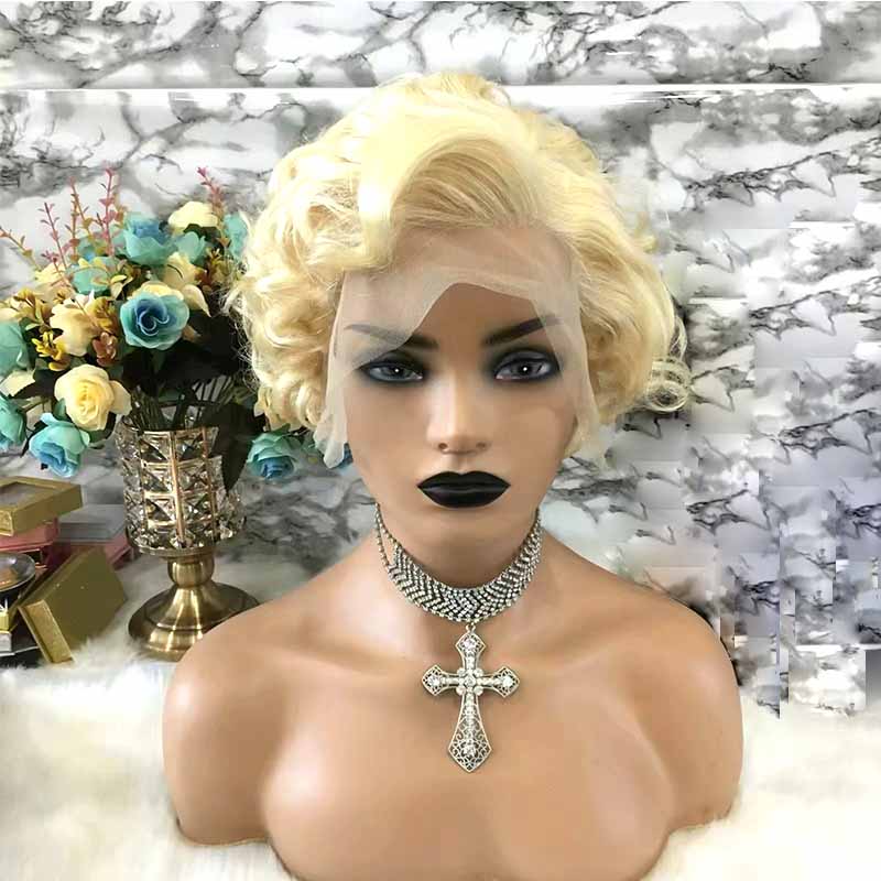 short blonde pixie cut wig lace frontal for African American