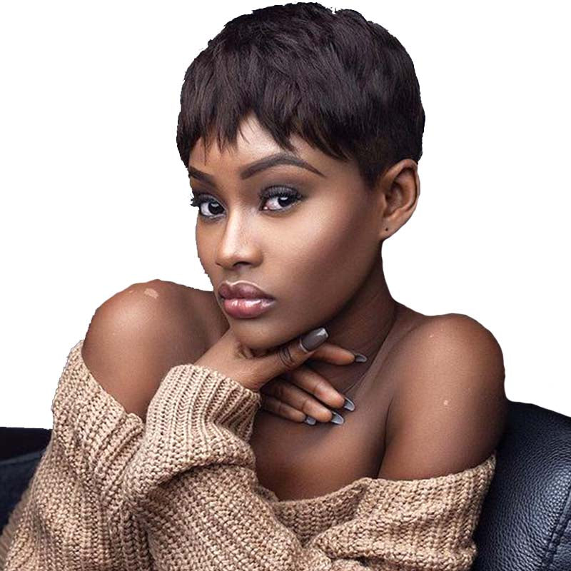 short brazilian hair pixie cut wig for black women