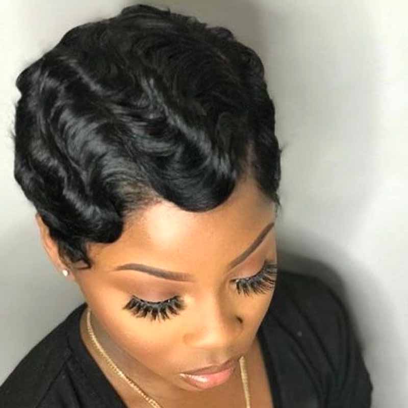 short finger wave human hair wig for black women