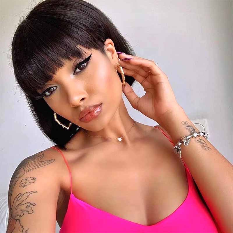 short human hair bob wig with bangs for african american