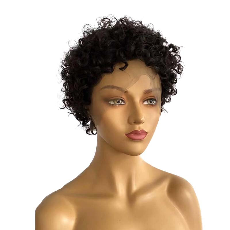 short human hair pixie cut curly wig