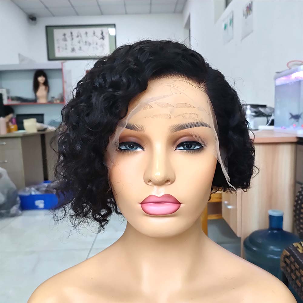 short human hair pixie cut curly wig