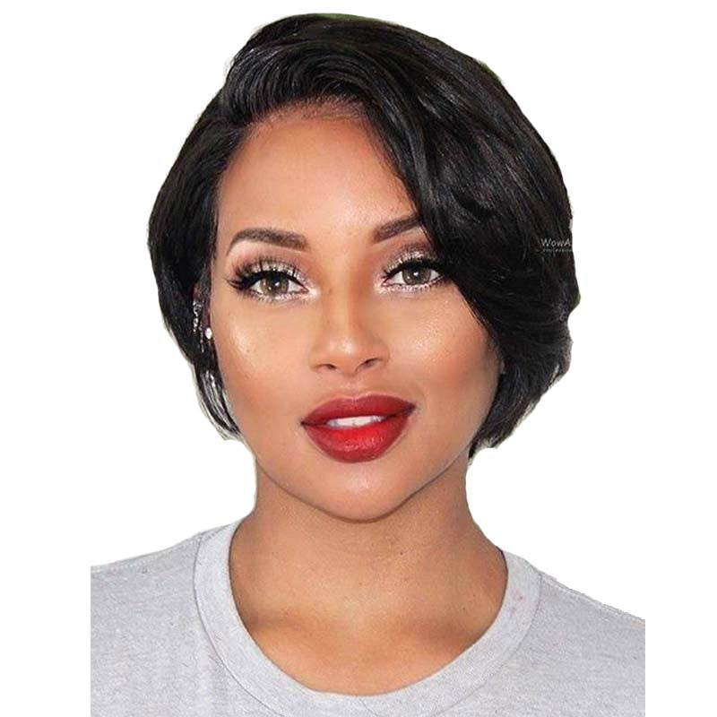 short human hair pixie cut wig black