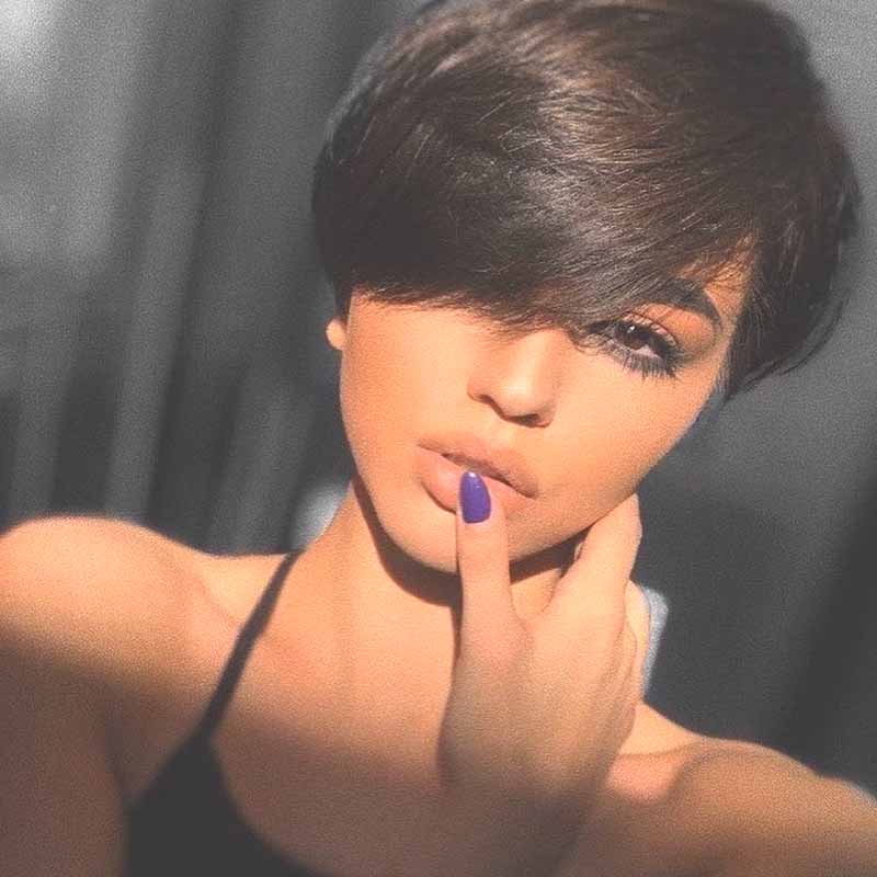 short straight pixie cut wig human hair for African American