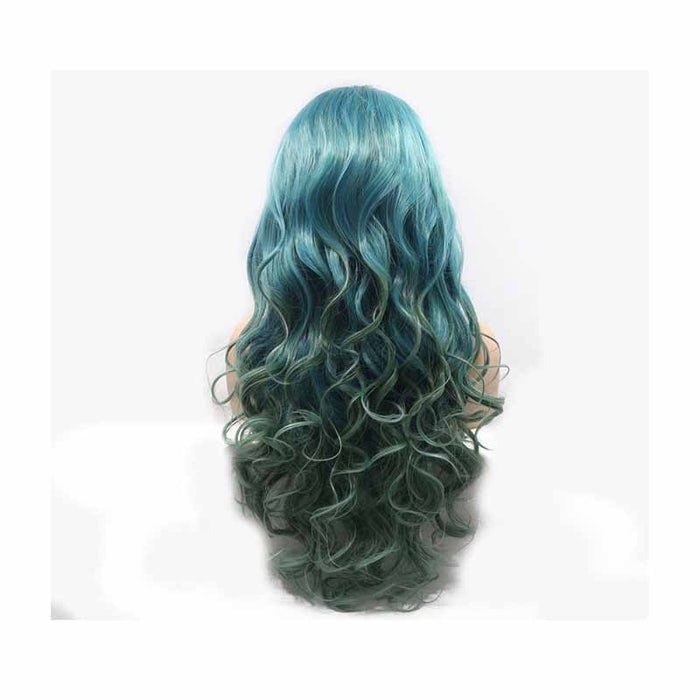 long Blue Green Synthetic Wig Body Wave