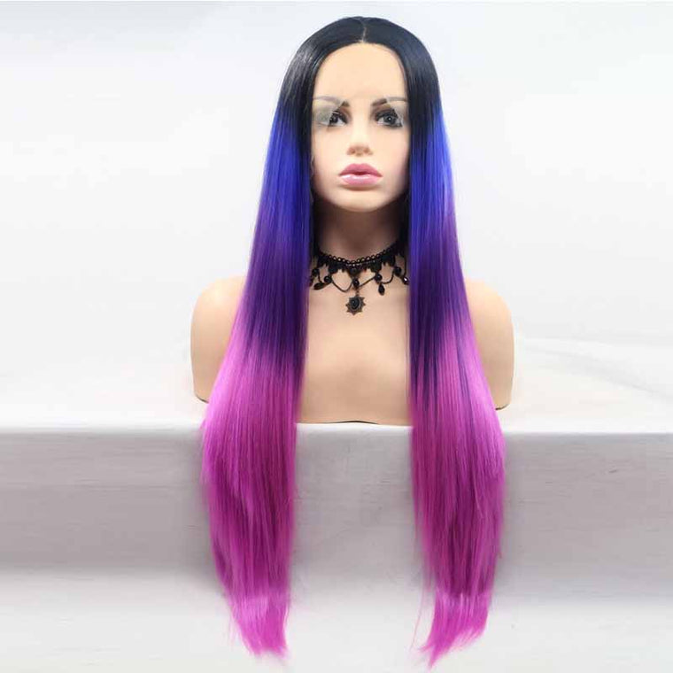 Purple Multi Color Synthetic Hair Lace Wig 13x3  Straight Long Wig