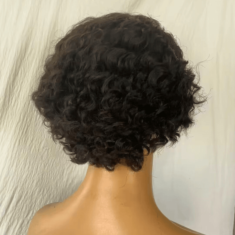 Side Part Curly Pixie Cut Wig Human Hair  Lace Front 13x6 for African American-2