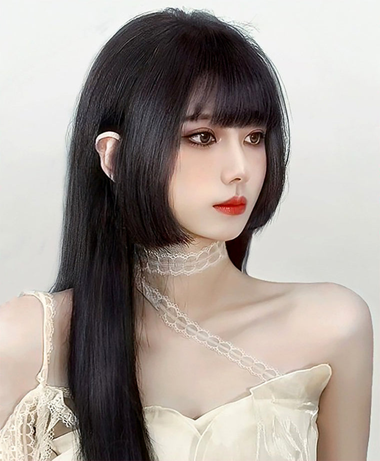 VAVANGA 10inch Long Hair Topper Bangs Clip in 360° Cover Neat Hair Bangs Princess Cut 3D Bangs Topper Flat French Bangs with Thick Temples Natural Curtain Bangs Straight Hair Piece for Women