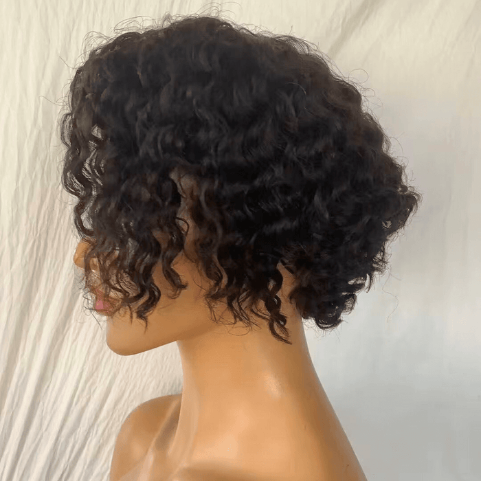Side Part Curly Pixie Cut Wig Human Hair  Lace Front 13x6 for African American-3